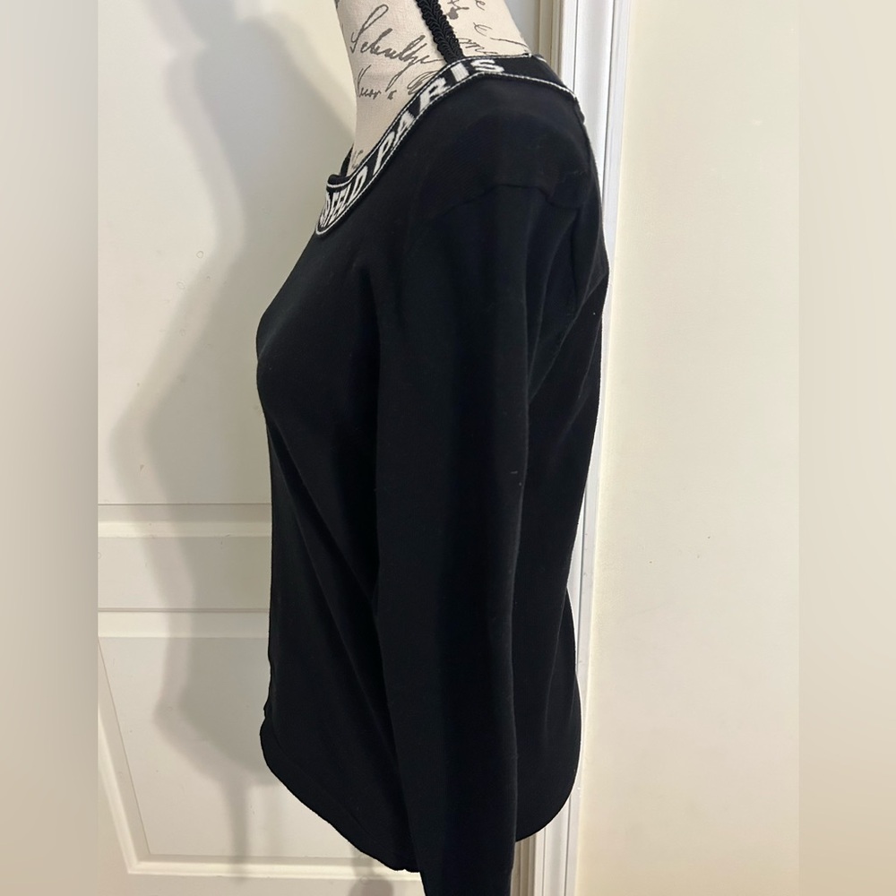 Karl Lagerfeld Black Long Sleeve Sweater with Logo Collar - Picture 2 of 5